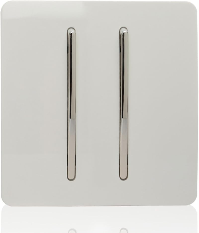 Trendi 2 Gang 2 Way 240V Glass Gloss White Rocker Light Switch ART-SS4WH