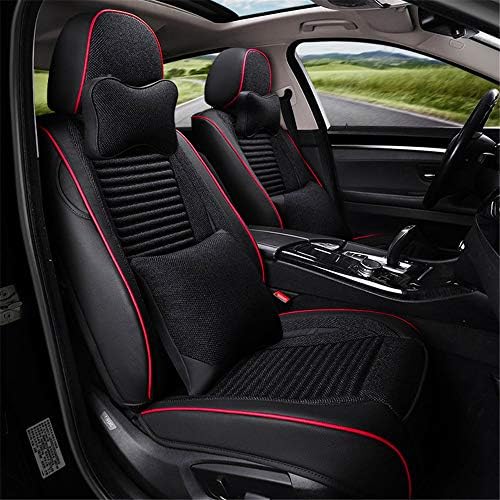 Car Seat Cover Cushions Flax Front Rear Full Set 10 pcs for 5 Seats Vehicle Suitable for Year Round Use (Flax/Red),Coolblack