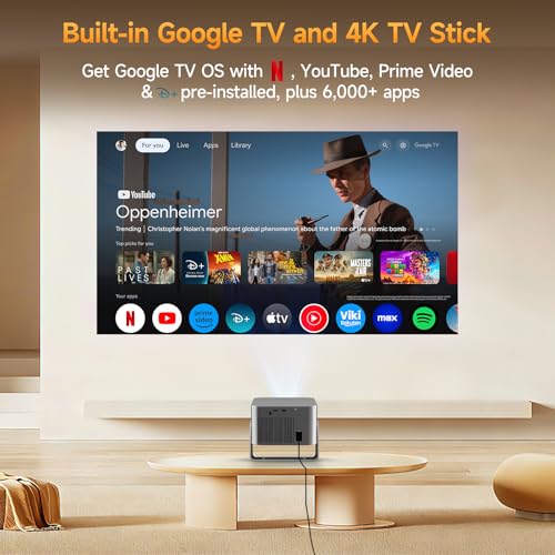 Alwtniet 4K Projector with Google TV, Native Full HD 1080p, Mini Home Theater Projector, Bluetooth, WiFi, Small and Smart, Short Distance, Auto Focus, 6D Keystone Correction, for