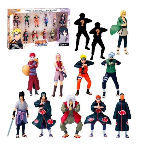 Naruto Pack de 12 Figuras en Caja Deluxe, 7 cm, Incluye 2 Figuras Ocultas de Edición Especial, +6 años, (64111280-1)