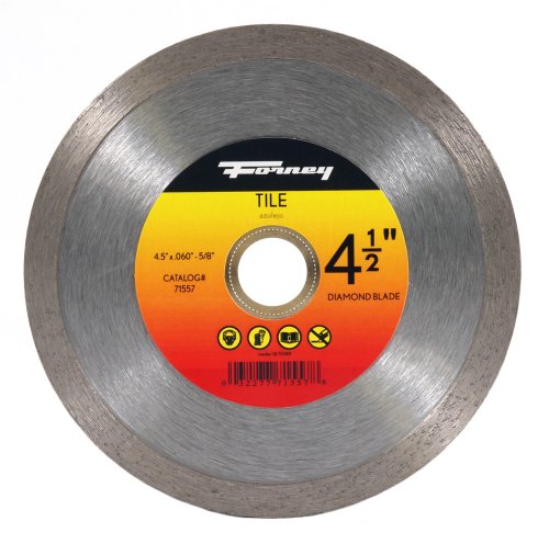 Forney 71557 Diamond Tile Cutting Blade with 5/8-Inch Through 7/8-Inch Arbor, Continuous Rim, 4-1/2-Inch