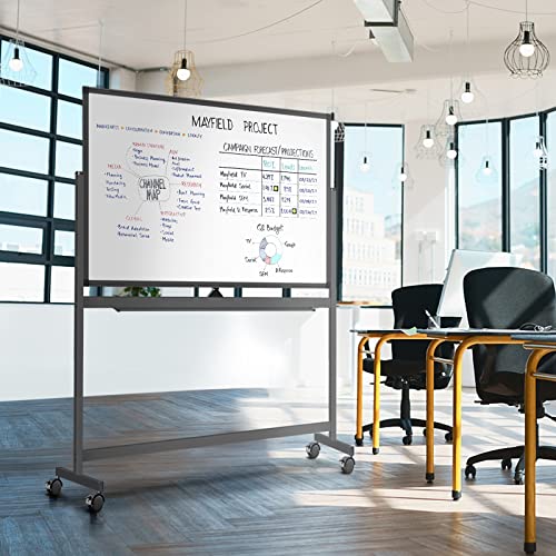 Large Rolling White Board Easel on Wheel, Maxtek 48x32 inches Double