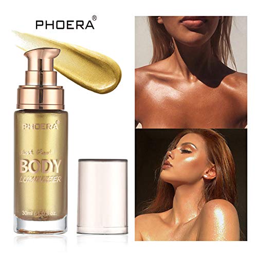 All-over Body Face Luminizer Shimmer Body Liquid Highlighter Makeup Cream Dewy Glow Shine Body Moisturizer Make Up Brighten Illuminator for Smooth Shimmer Face Contour Makeup (102 METALLIC GOLD) - Thumbnail 5