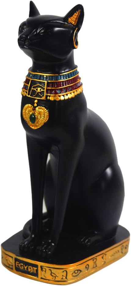 KiaoTime 9.5" Ancient Egypt Goddess Bast Cat Pharaoh Statue, Cat Sculpture for Home Decor, Black, 9.5" Tall - Image 3