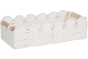 Storage Wicker Baskets Handmade Woven Decorative Paper Rope Baskets for Organizing with Handle for Over Toilet Storage Shelf,