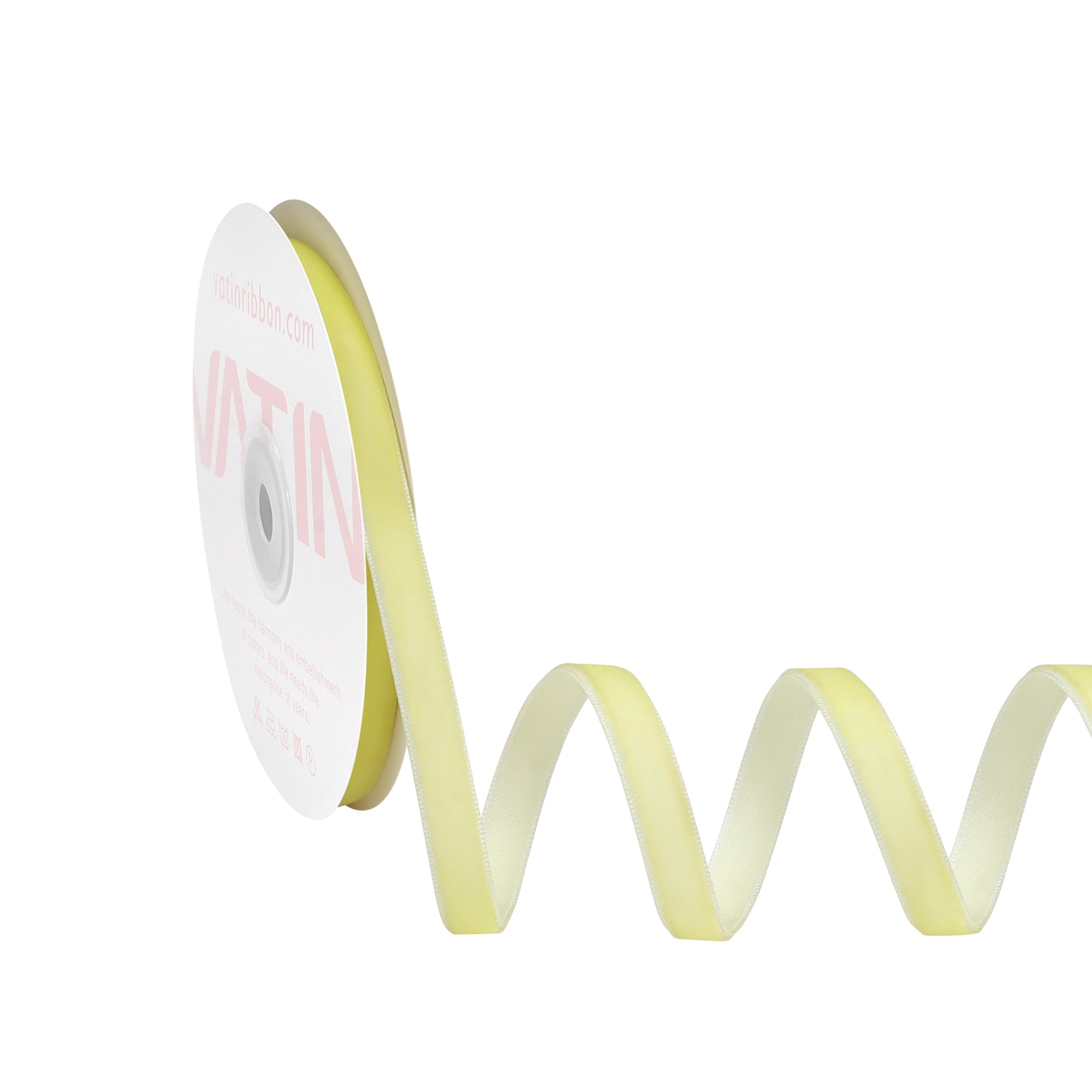 VATIN 10mm Wide Nylon Woven Vintage Light Yellow Velvet Ribbons by 23 Metres Spool, Perfect use for Choker, Gift Wrapping, Floral Bouquets, Home Décor