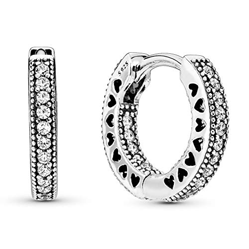 Pandora Jewelry - Pavé Heart Hoop Earrings in Sterling Silver with Clear Cubic Zirconia