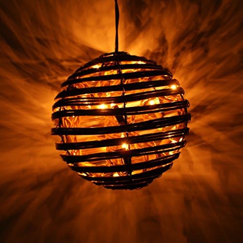 Emlyn Rattan Balls LED Pendant Lamp By (6.6") Christmas Decor, Ambient Mood Lighting Night Globe, Romantic Lantern For Wedding, Holiday, Patio, Outdoor (Warm White) … (brown)