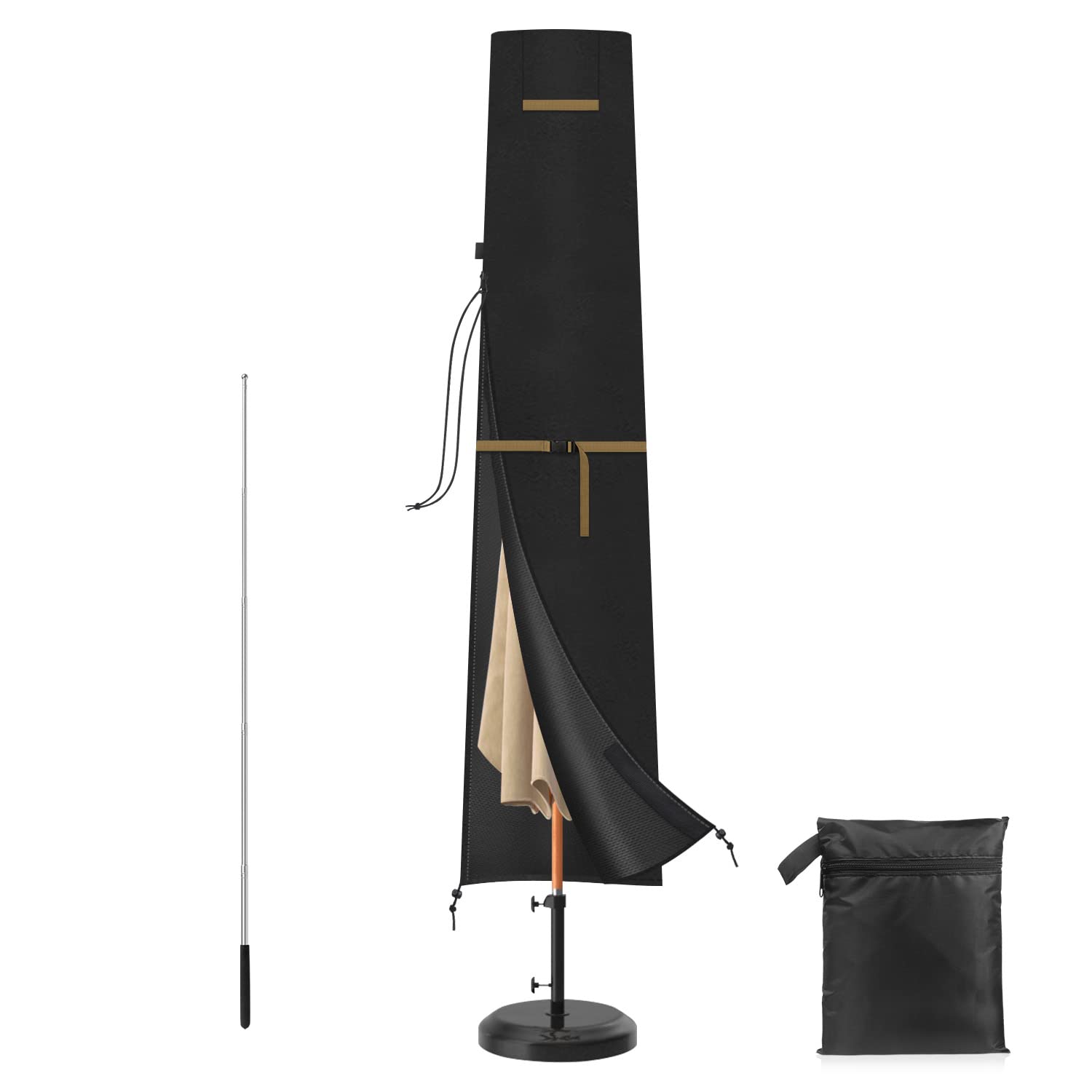 VANSHEIM Garden Parasol Covers Waterproof with Zip and Telescopic Rod,Heavy Duty Oxford Fabric Large Outdoor Umbrella Covers for Ø 2 to 4m Garden Parasol 275x45/60cm