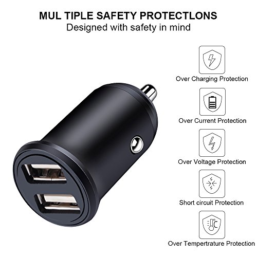 Car Charger Adapter 4.8A Aluminum Alloy Dual USB Port Fast Car Charging Mini Flush Fit with 6ft Note 8 Charger for Samsung Galaxy S9 S8 Plus,Google Pixel 2 XL,LG G7 V35 ThinQ,V30,ZTE Blade Z Max X