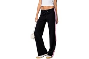 UAURORAO Women Y2k Track Pants Baggy Striped Joggers Sweatpants Elastic Waist Color Block Parachute Pants with Pockets