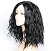 Black Short Wavy Bob Wig Synthetic Curly Bob Wigs For Women Heat Resistant Replacement Wig Side Part 14inch Halloween Party Wig