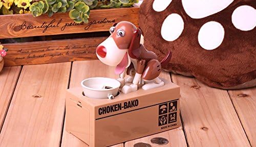 eSmart Chatora Cat Itazura Piggy Bank Automated Cute Cat Paw Hand Monster Stealing Coin Savings Box … (White Mouth Brown Dog)