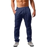 Karlywindow Mens Linen Pants Casual Loose Lightweight Drawstring Elastic Waist Summer Yoga Beach Trousers