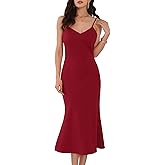 WOMLAYOUT Women's Formal Dress 2025 Party Wedding Guest Spaghetti Strap Backless Fishtail Midi Cocktail Dress