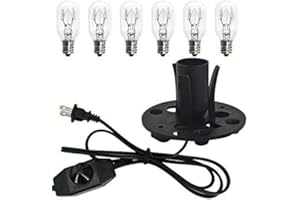 haraqi Himalayan Salt Lamp Cord (6ft) with Dimmer Switch,Original Replacement Cord with Base Assembly(3.34 Inches) and 6 Piece 25 Watt E12 Bulbs for Salt Rock Lamp,UL Listed