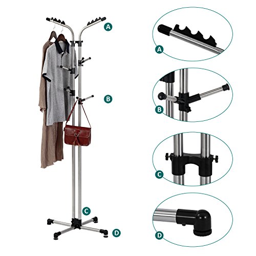 LCH Adjustable Stainless Steel Coat Rack Sturdy Standing Hall Tree 10