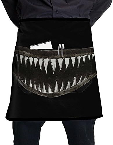 Vicrunning Scary Teeth Jaw Of Shark Clipart Aprons Bib For Mens Womens Bbq String Adjustable Adult Half Black Kitchen Waiter Aprons With Pockets