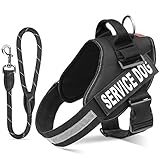 Pawaboo Service Dog Vest Harness + Dog Leash, Premium Durable Reflective Dog Vest Harness with 2 Reflective Removable Velcro Patches + 19