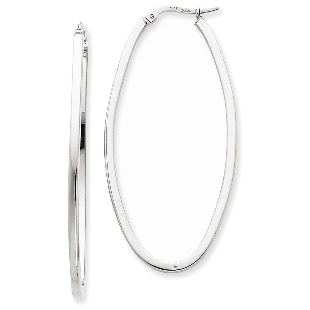 14k White Gold Large Oval Hoop Earrings Jewelry