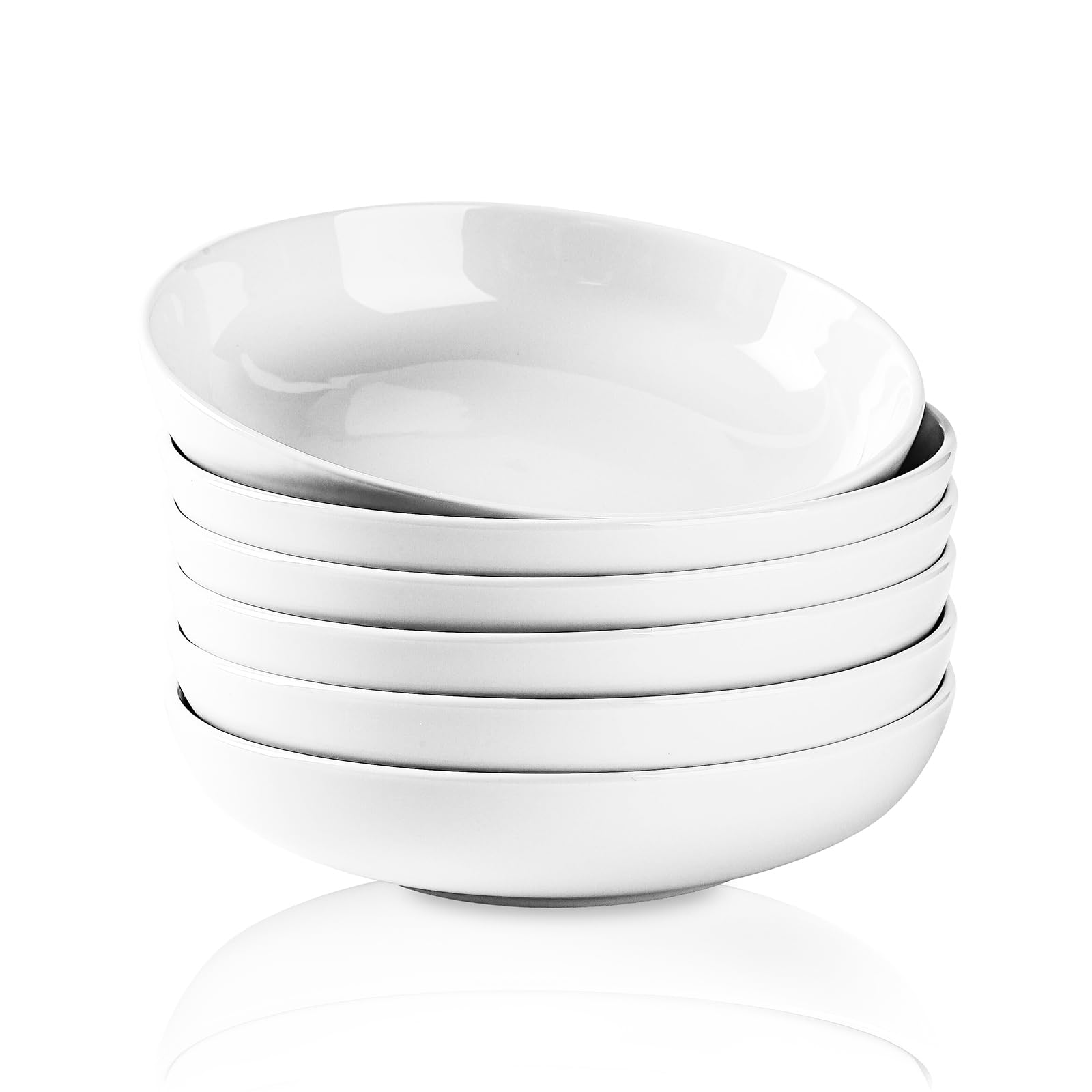 Selamica Porcelain 8.6 inch Salad Pasta Bowls, 34 OZ Bowls Plates, Wide and Shallow Serving bowls, Microwave & Dishwasher Safe, Sturdy & Stackable, Set of 6(White) Image