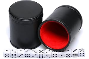 RERIVER Felt Lined PU Leather Dice Cup Set with 6 Dot Dices (Black, Pack of 2)