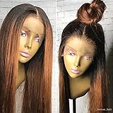 Human Hair Straight full lace wig 100% Real Brazilian Hair Ombre Black Roots 1B 30 Color 130% Density Wig For Black Women (12
