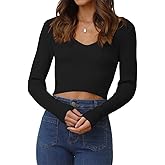INFITTY Women's V Neck Cropped Sweater Basic Long Sleeve Shirts Slim Fitted Ribbed Knitted Pullover Crop Tops