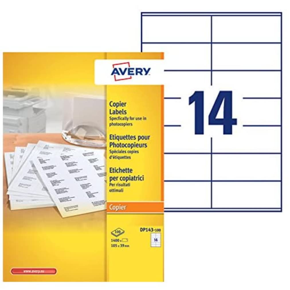 Avery DP143-100 Rectangular Photocopier Labels 105 x 39 mm Box of 1,400 White