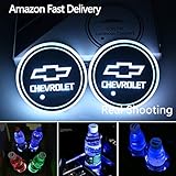 2pcs LED Car Cup Holder Lights for Chevrolet, 7 Colors Changing USB Charging Mat Luminescent Cup Pad, LED Interior Atmosphere Lamp
