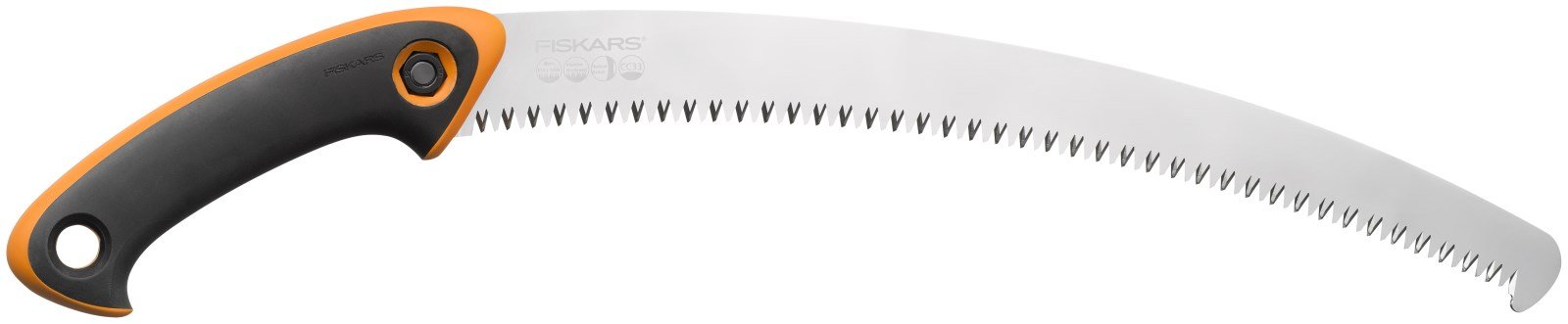 Fiskars Professional Pruning Saw SW-330, Pulling cut, Storage and transport case included, Coarse teeth, Curved steel saw blade, Black/Orange, 1020199