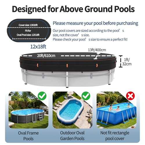 Neuradical 500D Oval Cover for Above Ground Pools, UV and Tear Resistant, 400 x 610 cm, Windproof Protection with Reflective Strips, Waterproof and Weatherproof.