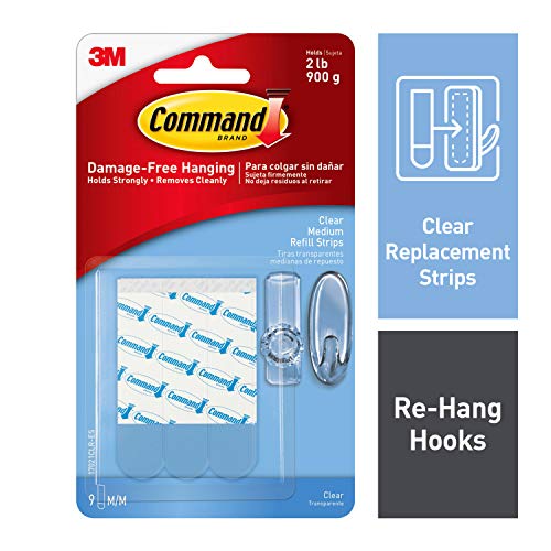 Command Clear Replacement Strips, Re-Hang Indoor Clear Hooks, 9 strips (17021CLR-ES)
