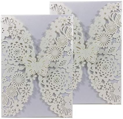 50PCS Pear Paper Laser Cut Bronzing Wedding Invitation Cards with Butterfly Hollow Favors Invitation Cardstock for Engagement Birthday Graduation Baby Shower (Ivory)