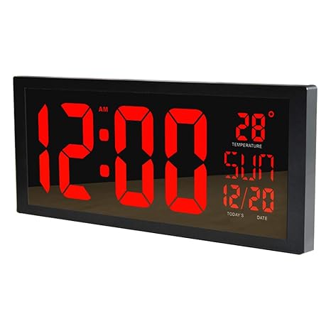 PLEASUR GroßE Led Wanduhr, Smart Digital Mit Thermometer Kalender Alarm Countdown Timer Hangable Stummschaltung FüR Home Office Turnhallen The Mall Hospital Subway, red