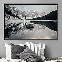 Framed Canvas Wall Art Winter Lake Aerial Dramatic Lake Landscape Multicolor Photography Realism - 16x24 inches