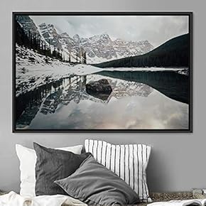 signwin Framed Canvas Wall Art Winter Lake Aerial...