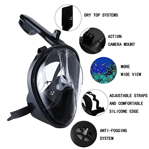 Sinwo Full Face Snorkel Mask,Foldable Anti Fog Fully Dry Diving Mask Swimming Full Face Mask Snorkeling Tool (S/M, Black) - Thumbnail 3