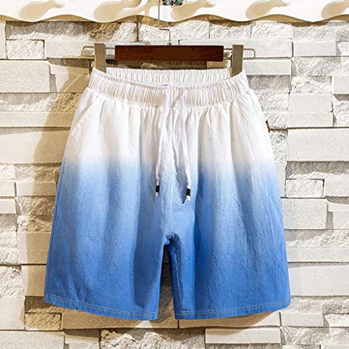 TIFENNY Casual Summer Sport Sets for Men New Cotton Linen Short Sleeve Shorts Pants Fashion Gradual Color Suit Loose Tops Dark Blue - Thumbnail 2