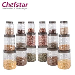 Chefstar TikTik Container Plastic PET Canister Set, 18 Pieces, Brown