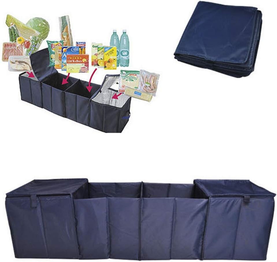 Non-Slip Car Storage Box 4 Grid Car Truck Bed Organizers And Grocery Organizer With Insulated Cooler Bag Car Universal Trunk Organizer Collapsible Car Organiser ( Color : Blue , Size : 115X30X30CM )