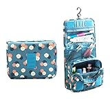 Waterproof Travel Cosmetic Bag Anbo Kit Organizer Bathroom Storage Carry Case Toiletry Bag with Hanging Hook (Blue Flowers)