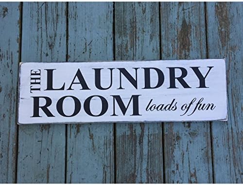 The Laundry Room Loads of Fun Rustic Farmhouse Style Handmade Real Wooden Sign Wall Art Distressed Plaque Home Decor Love Family Laundry Room 7.25" x 24"