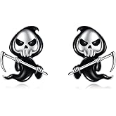 Halloween Earrings for Women Grim Reaper Earrings 925 Sterling Silver Ghost Skull Stud Earrings Hypoallergenic Halloween Pumpkin Jewellery Gifts for Women