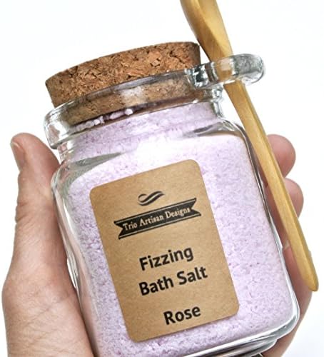 Fizzing Bath Salt in Glass Jar with Attached Wood Spoon for Effervescent Bath Soak