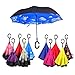 Double Layer Inverted Umbrella, Windproof UV Protection Big Straight Umbrella with C-Shaped Handle and Carrying Bag (Red Daisy)