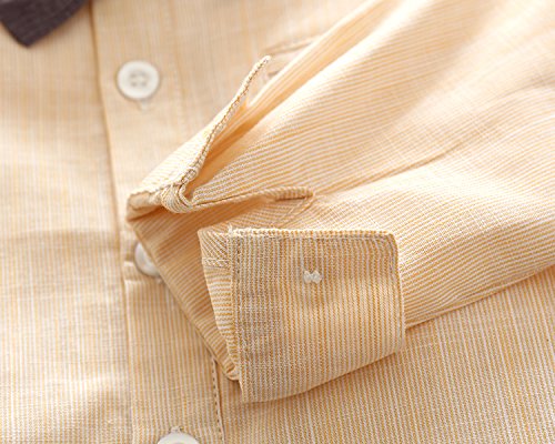 Baby Boy Shirt and Tie Sets Long Sleeve Woven Top+ Bowknot+ Shorts With Suspender Straps Outfits (12-18month, Yellow)