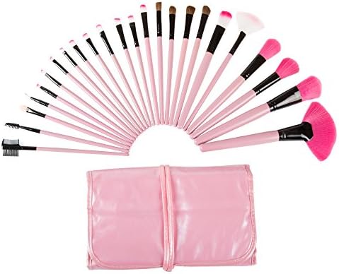 24 Piece Professional Makeup Brush Set- Includes Foundation Eyeshadow Eyeliner Eyebrow Concealer Lip Brushes by Everyday Home- Pink