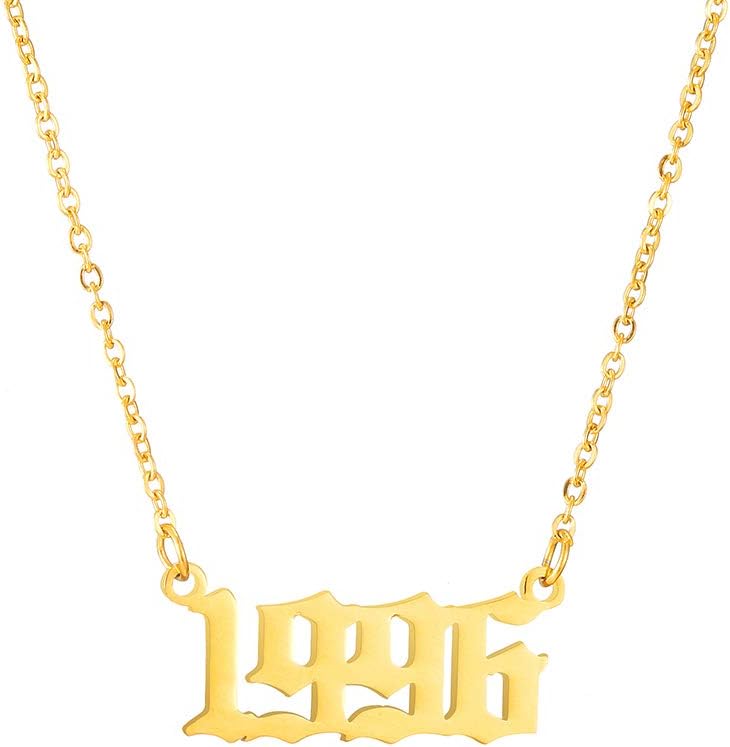 AFSTALR Birth Year Number Necklace Women Birthday Gifts Charm Friendship Jewellry for Girls 1980-2019, Silver/Gold/Rose Gold