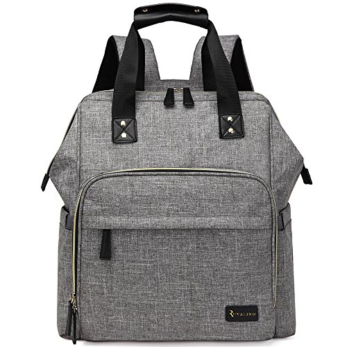 Diaper Bag Backpack, RUVALINO Large Diaper Bag Multifunction Travel Diaper Backpack Stylish Baby Bags for Mom and Dad with Changing Pad, Insulated Pocket and Stroller Straps (Grey)